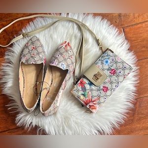 Blooming flowers Print Crossbody Wallet and Flats set size 7.5 NWT